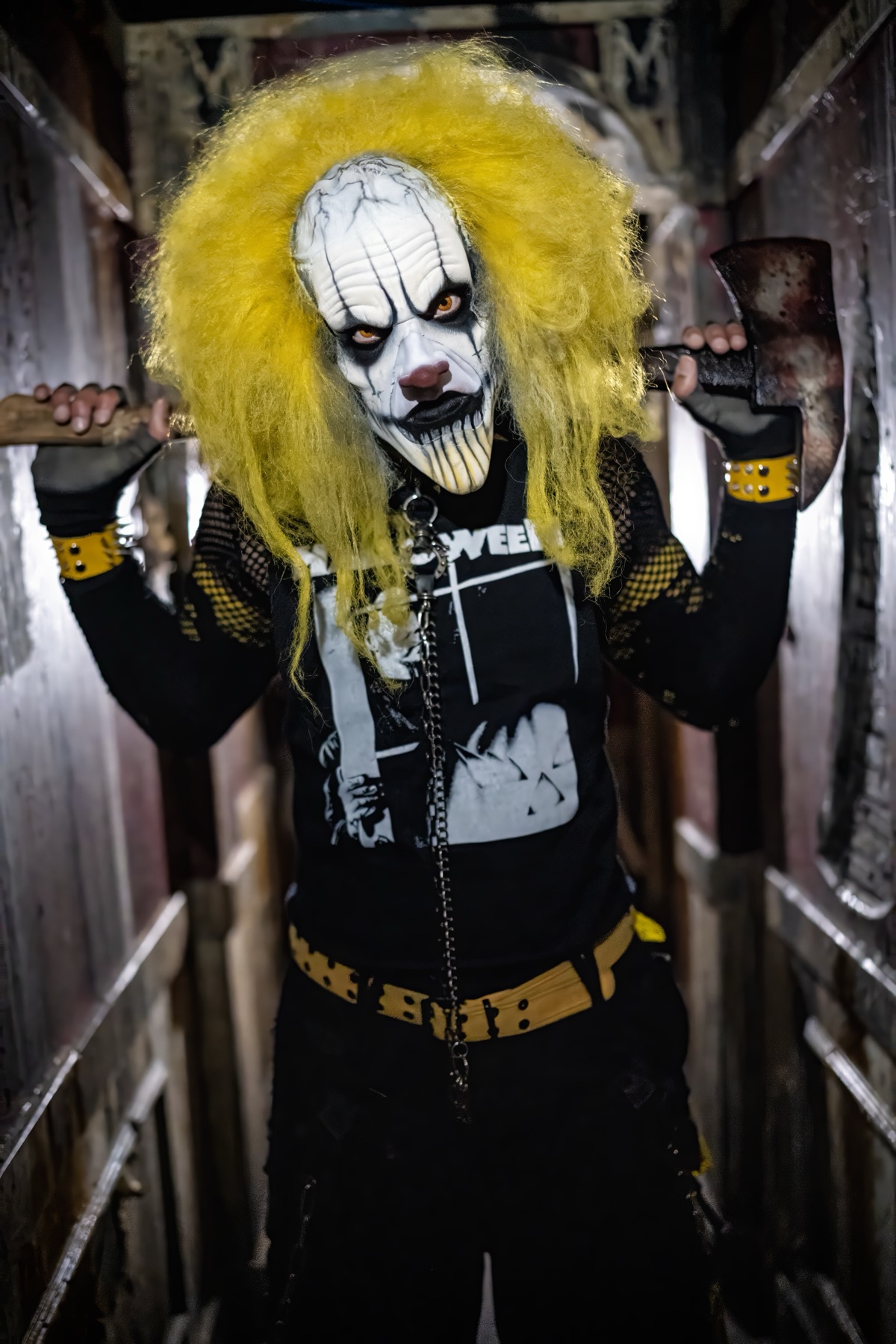 Nubbs the Klown in his yellow and black costume